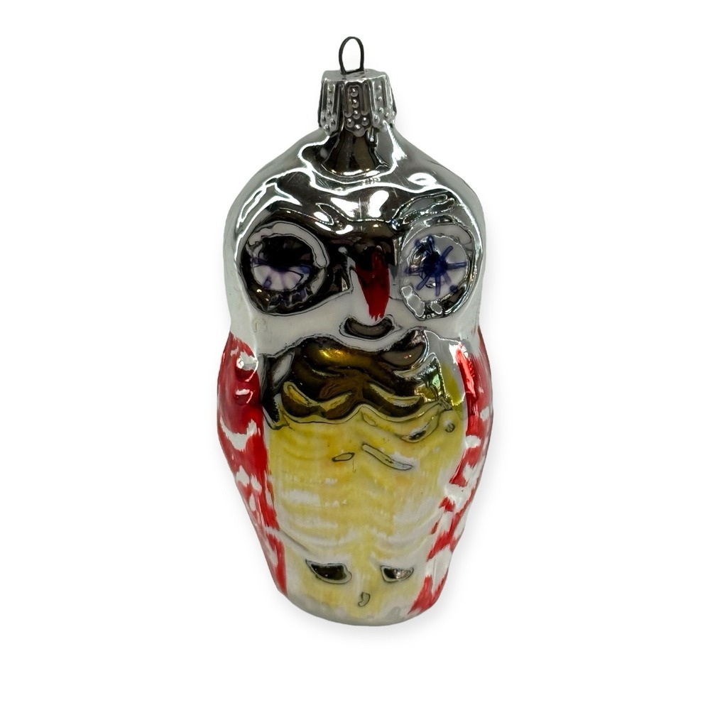 Vintage Mercury Glass Owl Christmas Ornament Hand Painted 4" Figural Woodland - Picture 1 of 6